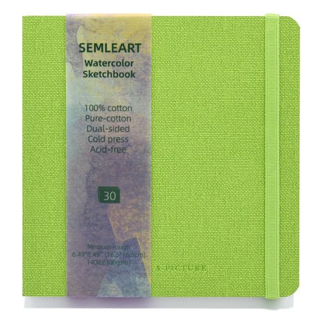 SEMLEART Watercolor Journal 6.49x6.49inches, Cold Press, 30 Sheets, 140lb/300gsm, Acid-Free,Water-Resistant Cover,Ideal for Painting, and Creative Journaling SEMLEART
