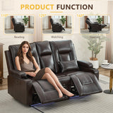 URRED Wall Hugger Loveseat Recliner Sofa with Flip Console, Power Reclining Loveseat RV Couch with LED Lights, Bluetooth, USB Ports, Outlets, Cup Holders, Side Pockets, Faux Leather, Dark Brown URRED