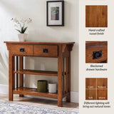 Leick Home 8261 Mission Bookcase Console Table with Drawers, Made with Solid Wood, for Living Room, Entry Way, Office, Bedrooms, Russet Finish Leick Home