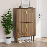 Smuxee Shoe Cabinet with 2 Flip Drawers, 23.6" Walnut Hidden Shoe Storage Cabinet with Line Groove Design, Freestanding Shoe Organizer Cabinet for Entryway, Hallway, Living Room Smuxee