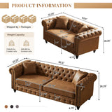 Modern Chesterfield Sofa Set for Living Room, 2 Piece Tech Fabric Furniture Sets 3 Seater Couch&Loveseat Sofa with Rolled Arms and Tufted Button, Office, Brown Antetek