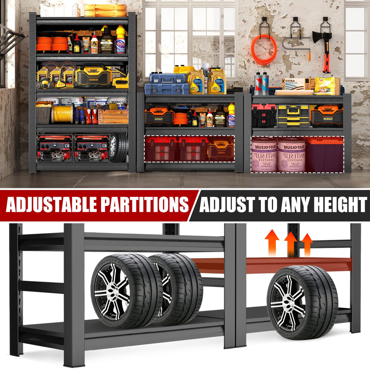 Garage Shelving Unit and Storage-Easy Assembly Metal Shelves 5-Tier Rack|Heavy-Duty Adjustable Shelf|Steel Rust-Resistant Shelves for Industrial,Warehouse,Basement,Workshop|72" Hx48 Wx24 D Metallitrend
