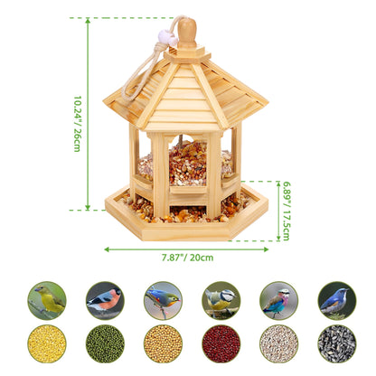 Wooden Bird Feeder for Outside Garden,Hanging Bird Feeders Wood Hexagon Shaped Gazebo Bird Feeder Large Capacity,Wood House Bird Feeder for Cardinal Sparrow Finch - WoodArtSupply