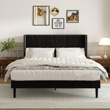 Queen Bed Frame with Headboard and Wingback, Velvet Upholstered Platform Bed, Mattress Foundation with Wooden Slat Support, No Box Spring Needed, Easy Assembly, Noise Free, Black Sismplly