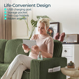 LINSY HOME Sectional Sleeper Sofa with Pull Out Couch Bed - Convertible Plush Corduroy Cloud Couch with Storage Chaise & USB Charging, Comfy L Shaped Modular Couches for Living Room Apartment, Green LINSY HOME