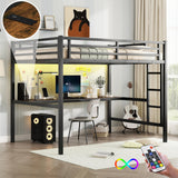 Bellemave Loft Bed Full Size with Desk, LED Lights,Charging Station, Full Size Metal Loft Bed Frame, Full loft Bed for Adults, Kids, Teens, Full, Black with Desk Bellemave