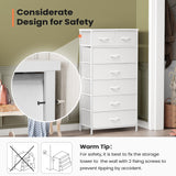 Pellebant Dresser for Bedroom with 7 Drawers, Tall Dresser Vertical Storage Tower, Sturdy Metal Frame, Fabric Storage Bins with Plastic Handle, Wooden Top, Organizer Unit for Closet/Hallway, White Pellebant