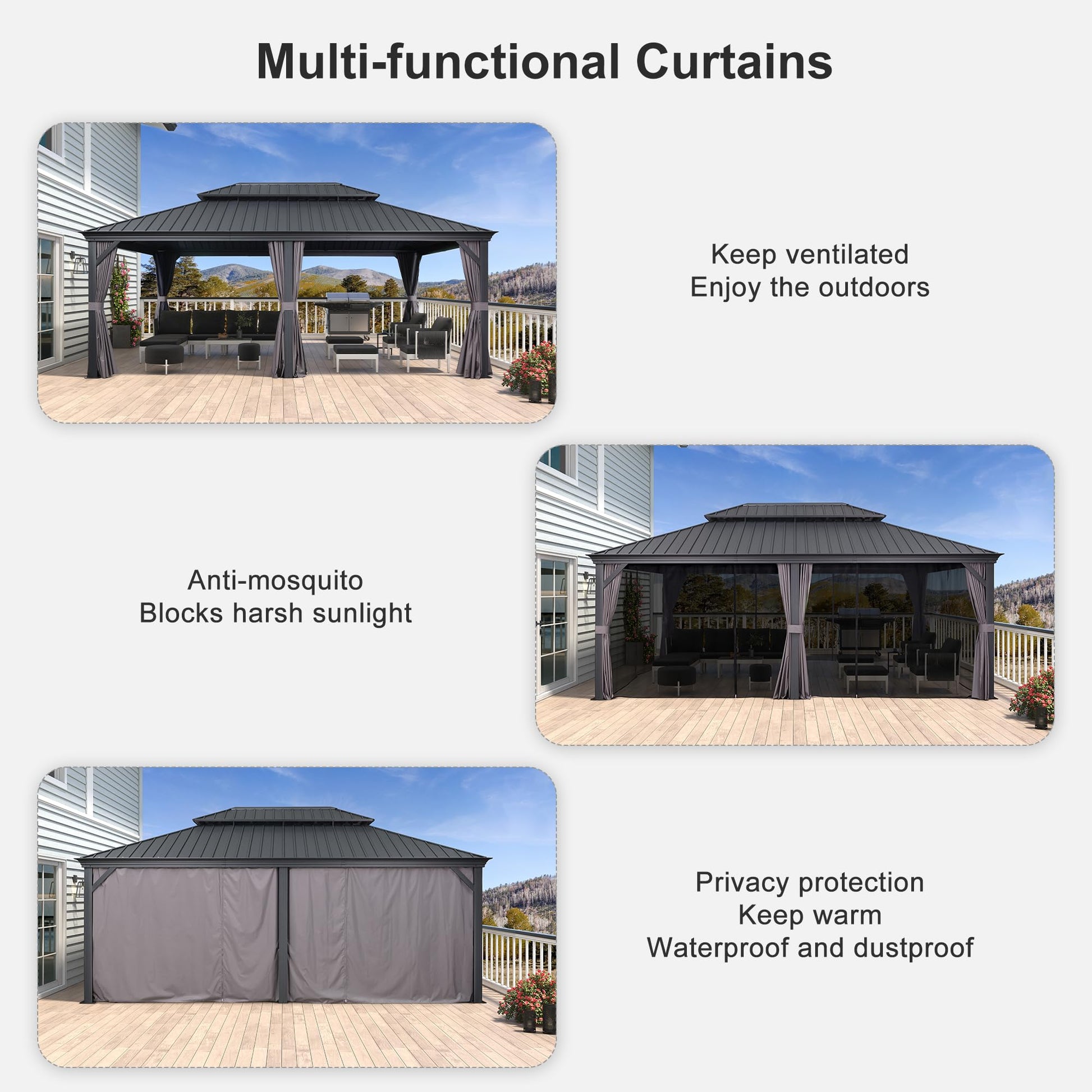 PURPLE LEAF 12' X 24' Large Gazebo with Galvanized Steel Double Roof Outdoor Patio Gazebo for Lawn and Garden Permanent Hardtop Gazebo Grey - WoodArtSupply