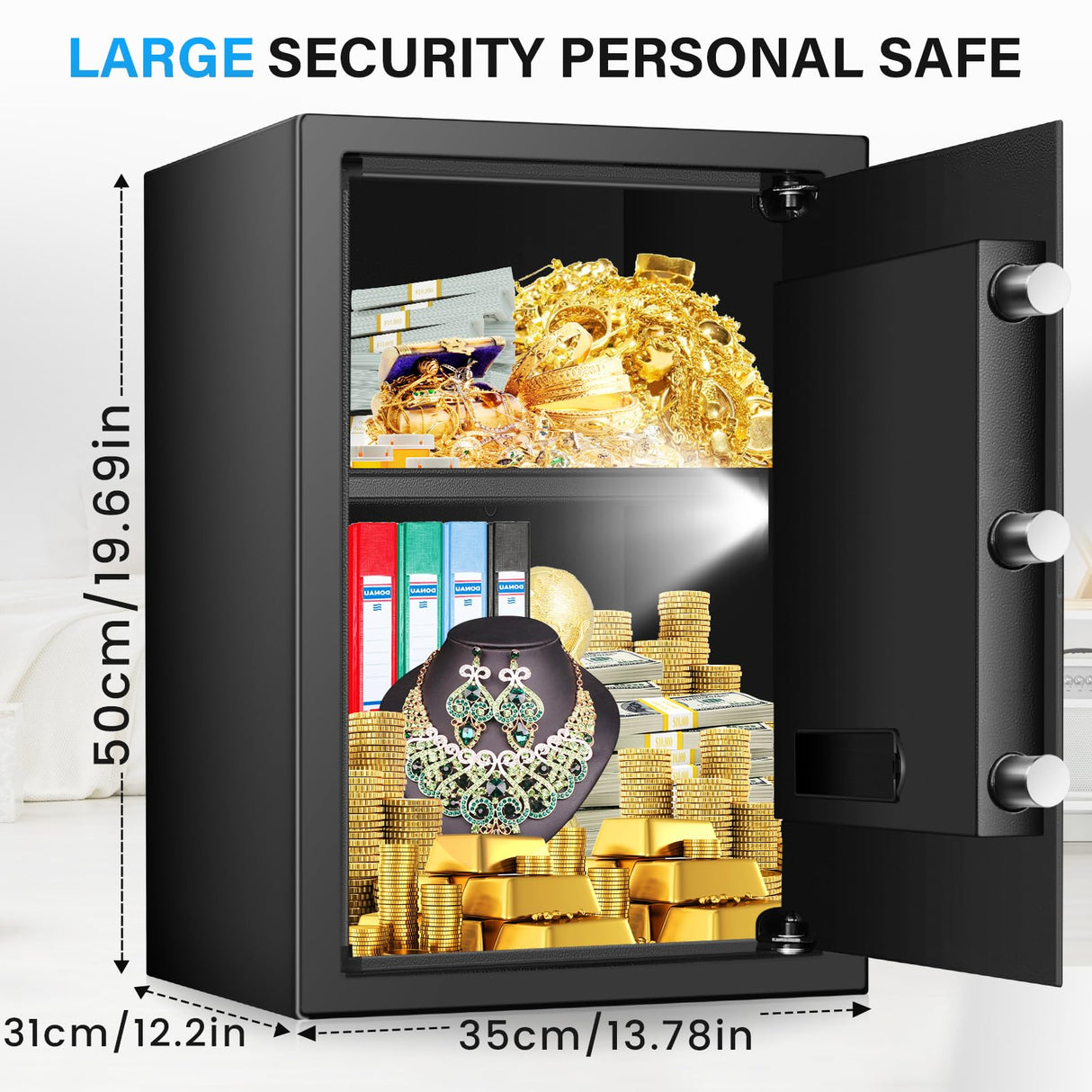 3.0 Cuft Large Fireproof Safes for Home, Digital Home Safe with Programmable Keyboard, Spare Keys and Removable Shelf, Anti-Theft Fire Safe Box for Money, Firearm, Medicines, Documents Bukumo