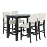 Merax 5 Piece Dining Table Set for 4,Counter Height Kitchen Table Set with One Rectangle Table and 4 Cushioned Chairs for 4 Persons Dining Room Table Set for Small Place Merax