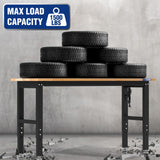 WORKPRO Adjustable Garage Workbench, 60x24 Rubber Wood Top Heavy-Duty Work Desk with Power Outlets, Leveling Foot, 5 Heights, 1500 LBS Load Capacity Work Benches for Garage, Workshop, Office, Home WORKPRO