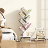 Hoctieon 6 Tier Tree Bookshelf, Tall Bookcase with Drawer, Freestanding Book Shelf, Display Floor Standing Storage Shelf, Book Organizer Shelves for Home Office, Living Room, Bedroom, White Hoctieon