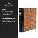 Bellagio-Italia 3-Ring 1" D Ring Binder, Tuscanny Faux Leather - for Documents, File Storage, and Trading Cards, Stores up to 250 Pages, Chestnut Bellagio-Italia