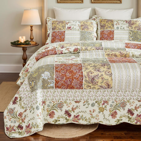 Brandream Queen Size Quilt Set Cotton Luxury Patchwork Quilts Vintage Farmhouse Quilted Comforter Set 3-Piece Brandream