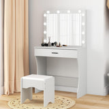 Vanity Desk with Mirror and Adjustable Lights, One Drawer Storage Makeup Table with Stool - Vanity Set for Bedroom (White) Panana