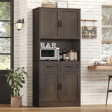 HOSTACK 71“ Tall Kitchen Pantry Storage Cabinet, Modern Kitchen Hutch Bar Cabinet with Microwave Stand, Wood Buffet Sideboard with Hutch, Cupboard with Drawers, Shelves for Dining Room, Dark Brown HOSTACK