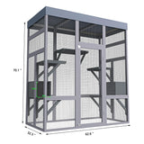 Catio Outdoor Cat Enclosure, 70.1" Large Wood Catio Outdoor Cats Enclosure with Waterproof Roof, 2 Cat Resting Box & Platforms, UV Resistant, Secure Rust-Proof Wire Pet Cage for Patio or Backyard Gaderth