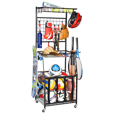 PLKOW Ball Storage Rack, Garage Sports Equipment Storage, Garage Organizer for Toys Sports Gears Balls, Black, Steel