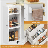 IRONCK Kitchen Island with Storage, 47.2in Rolling Island on Wheels, Kitchen Cart with Drop Leaf, 3 Spacious Drawers, Storage Cabinets and Towel Rack for Home, Dining Room IRONCK
