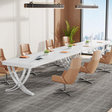 Tribesigns 13FT Conference Table for 12-16 People, 157 inch Long Rectangular Seminar Table with Strong Metal Frame, Business Furniture Boardroom Desk for Office Meeting Conference Room (4PCS, White) Tribesigns