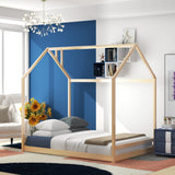 Montessori Twin House Bed with Roof for Kids - Natural Wooden Floor Bed by Harper & Bright Designs Harper & Bright Designs