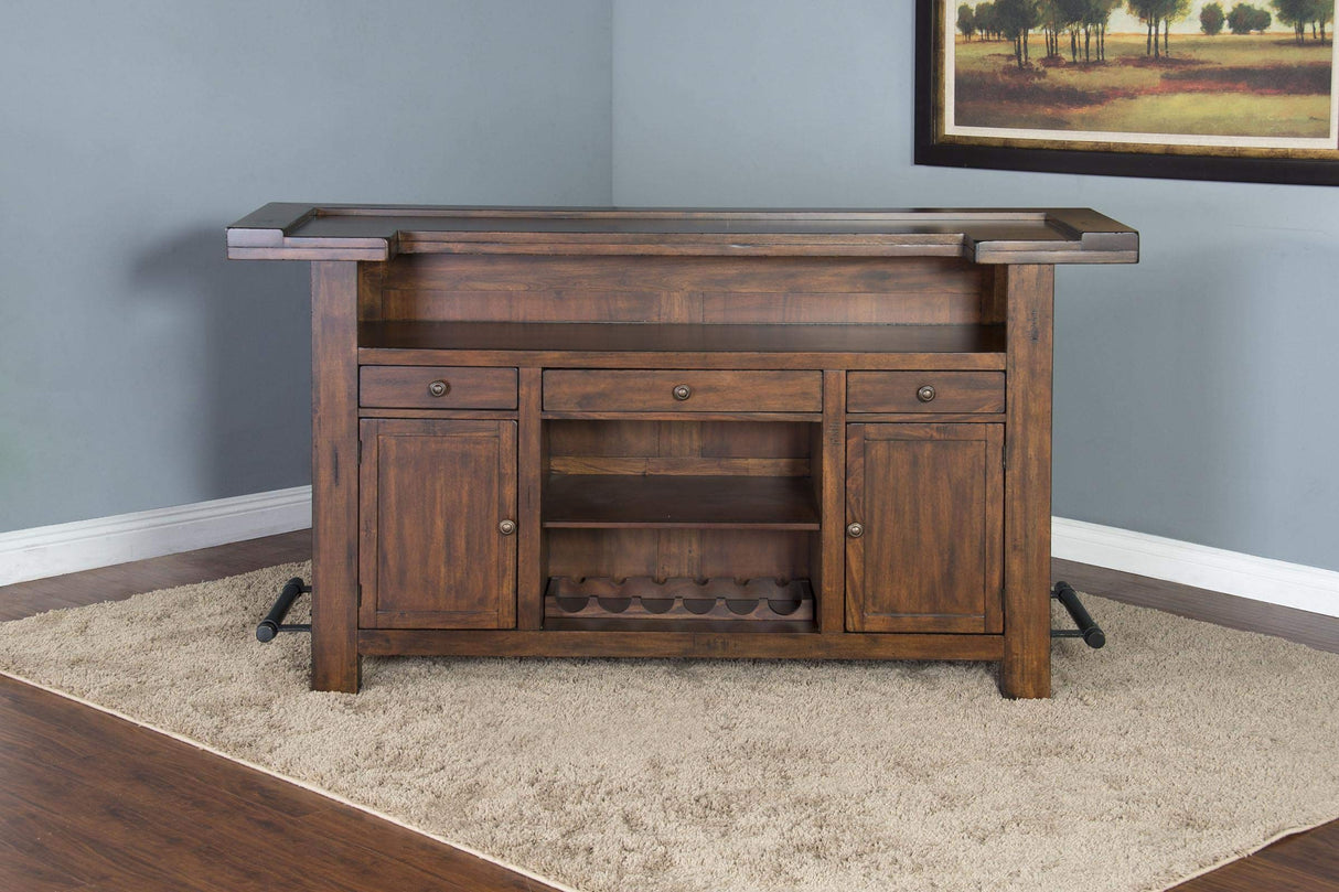 Sunny Designs Tuscany 78" Farmhouse Wood Bar Unit in Medium Brown Sunny Designs