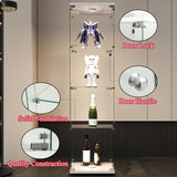 lunhung 4-Shelf Glass Display Cabinet with LED Lights & Lock, Glass Curio Cabinet w/Tempered Glass Single Door, Collection Display Case Bookshelf for Living Room 64.7" Hx 16.7" Wx 14.3" D(White) lunhung