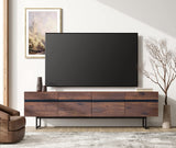 WAMPAT Modern TV Stand for up to 75 inch, Wooden Entertainment Center TV Console with Storage Cabinets Media Console for Living Room,Brown WAMPAT