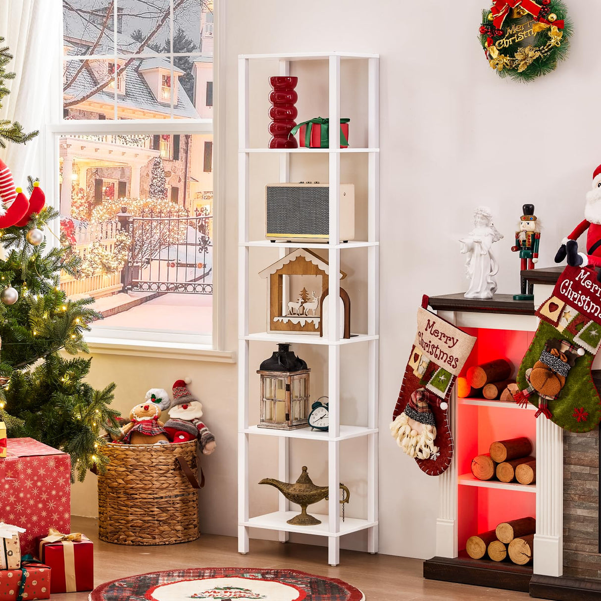 YUFAM 66in Tall Bookshelf 6-Tier Small Narrow Bookcase, Skinny Book Shelf for Small Space, Farmhouse Slim Shelf with Storage, Wood Freestanding Display Thin Bookshelves for Living Room, Office, White YUFAM