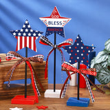 3 Pcs 4th of July Stars Decoration Patriotic Centerpieces Wooden Standing Star Block Memorial Day Decoration Rustic Independence Day Centerpieces for American Festival Home (Bright Style) Amyhill