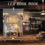 fifijoy DIY Book Nook Kit 3D Wooden Puzzle with LED Lights, Cozy Cat Café House, Bookshelf Insert Decor, Gift for Cat Lovers (Caramel Dreams) fifijoy