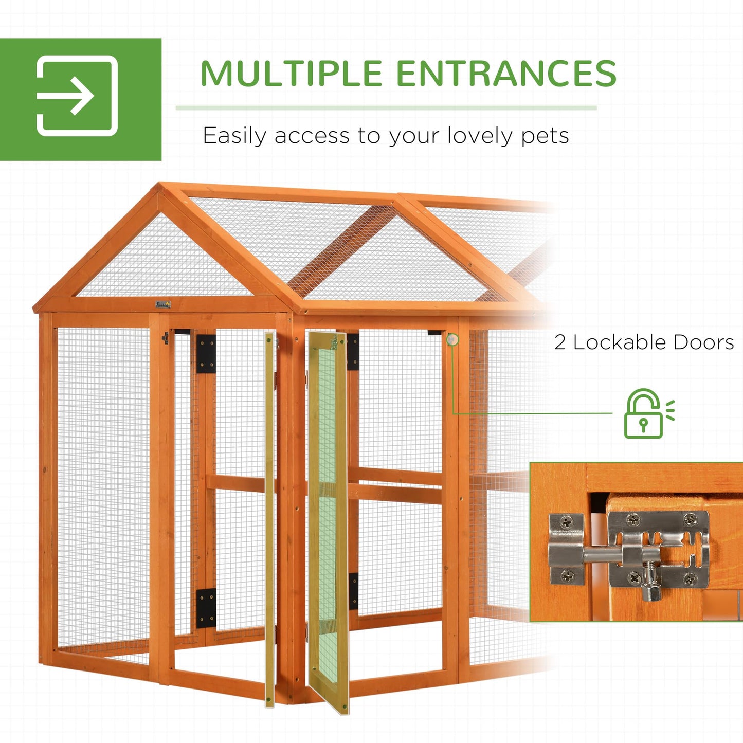 PawHut Chicken Run, Wooden Large Chicken Coop, Combinable Design with Perches & Doors for Outdoor, Backyard, Farm, 4.6' x 2.8', Orange