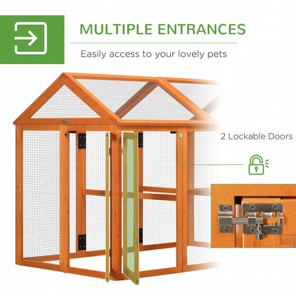 PawHut Chicken Run, Wooden Large Chicken Coop, Combinable Design with Perches & Doors for Outdoor, Backyard, Farm, 4.6' x 2.8', Orange