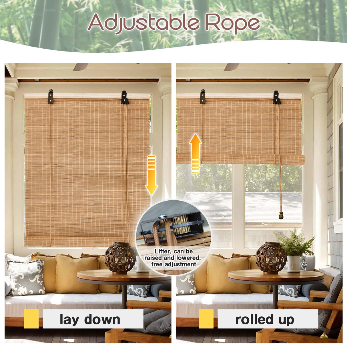 Lsjoaw Bamboo Blinds 27x48in/69x122cm Bamboo Roll Up Blind Shades Roller Window Shades Patio Shades Roll Up with Lift Bamboo Shades for Windows Porch Balcony Reed Shades,Black Lsjoaw