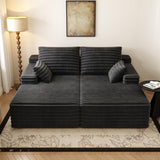 80” Oversized Double Lounge Chaise,Cloud Plush Sofa Bed,Upholstered Boneless Cloud Sofa Deep Seat,No Assembly Required,Modern Corduroy Sleeper Loveseat Chair for Living Room Bedroom Reading,Black Settab