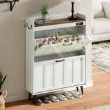 ChooChoo Shoe Storage Cabinet with 2 Flip Drawers, Deodorizing Shoe Organizer Storage for Entryway, Freestanding Hidden Slim Narrow Shoe Rack Cabinet, Antique White & Brown ChooChoo