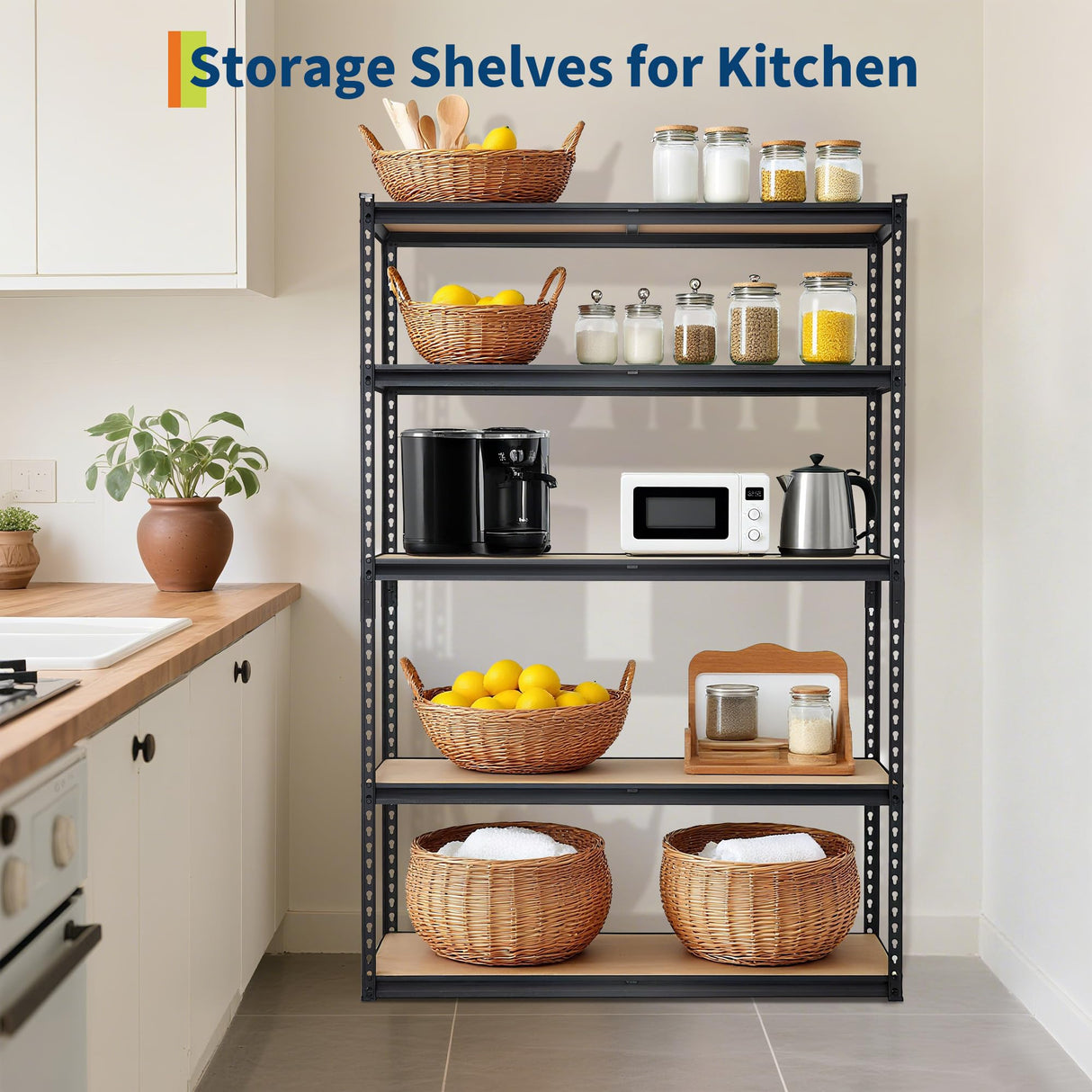 Garage Storage Shelves 5 Tiers, Heavy Duty Storage Shelving Racks with 2500 LBS Capacity, 48 " L x 18 in W x 72 in H Metal Adjustable Shelving Unit for Kitchen Pantry Basement Bathroom Laundry GarveeHome