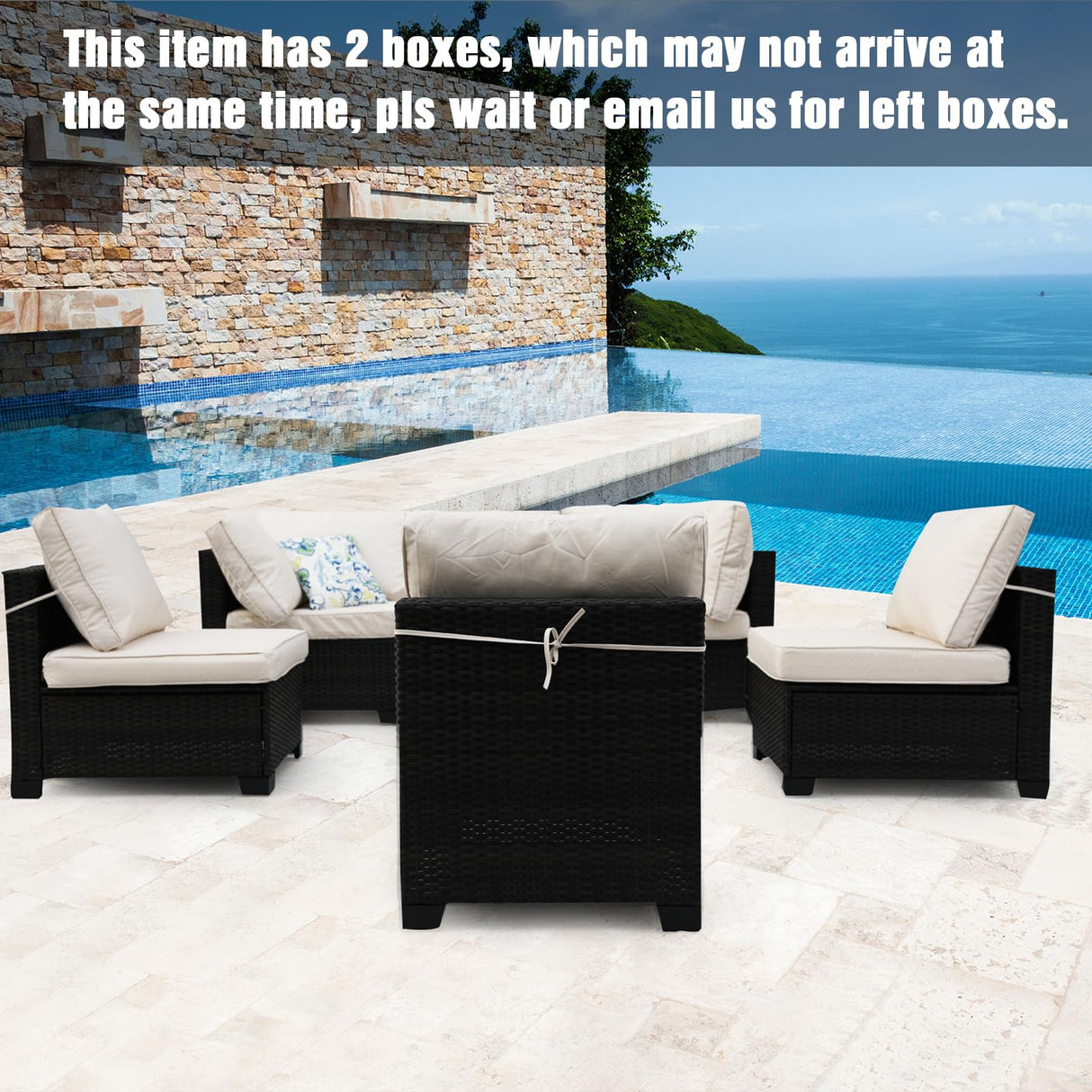 Ophelian 7 Pieces Outdoor Sectional Rattan Wicker Patio Furniture Set Conversation Sets with Cushion for Balcony Lawn and Garden, Brown/Beige Ophelian