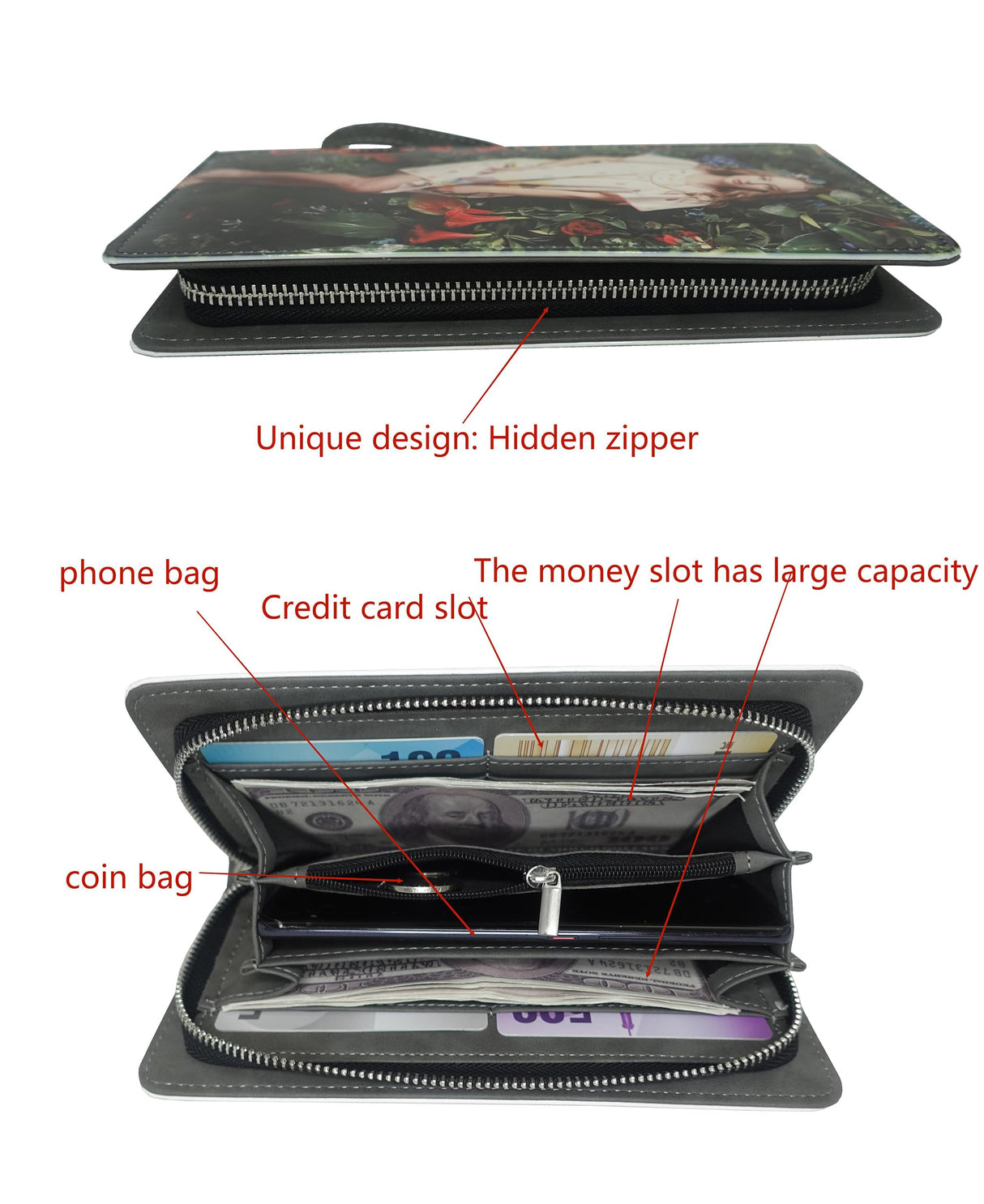 Sublimation Wallet Women's Zipper Card Holder Storage Bag Double Side Bank Leather Women's Travel Clutch Wristband DIY Craft (Grey Double Side Blank) WoodArtSupply