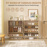 Rattan Shoe Cabinet, 4-Tier Shoe Storage Organizer Cabinet with Adjustable Shelf for Entryway, Freestanding Shoe Rack for Living Room, Entryway, Dining Room, Kitchen IDEALHOUSE