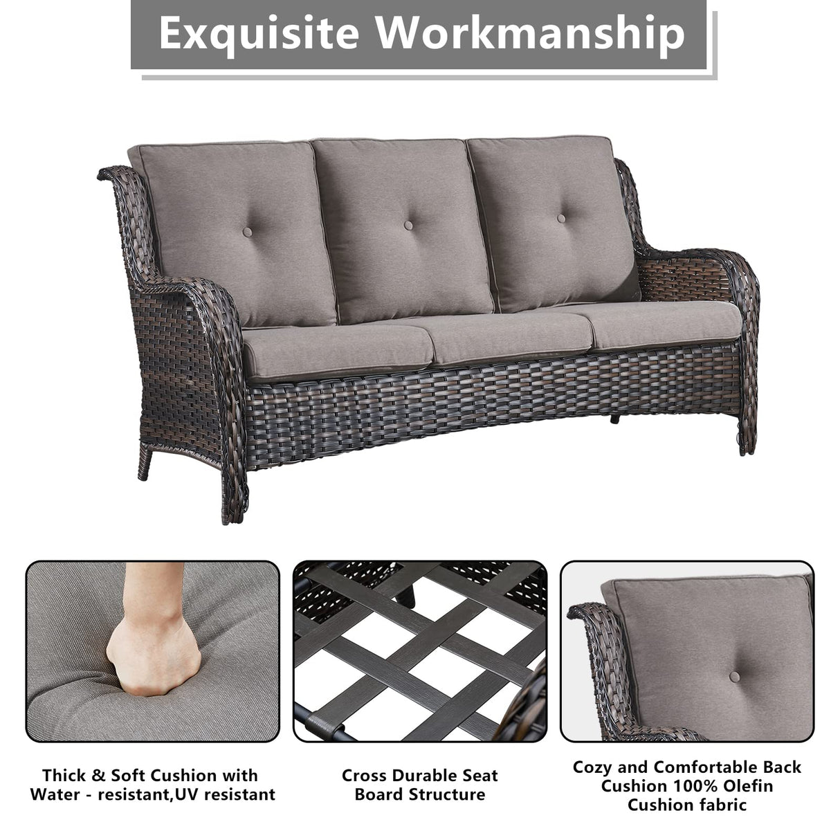 Rilyson Wicker Patio Furniture Set - 8 Piece Rattan Outdoor Sectional Conversation Sets with 4 Swivel Rocking Chairs,2 Ottomans,1 Sofa and 1 Coffee Table for Porch Deck Garden(Brown/Grey) Rilyson