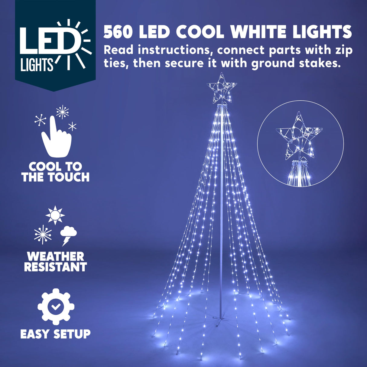 JOIEDOMI 10 ft Cone Tree Yard Light Decorations, 560 LED Cool White Lights with Metal Stakes for Indoor Outdoor Garden Holiday Décor, Christmas Eve Night Décor Joiedomi