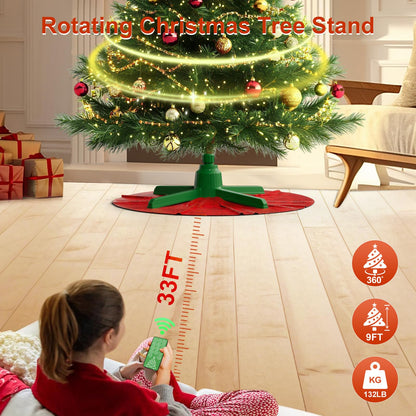 Musical Rotating Christmas Tree Stand for Up to 9.77ft 132lb Artificial Christmas Tree, Sturdy 360° Spinning Christmas Tree Stand, Remote Control Music and Lights, Stable Revolving Christmas Tree Base