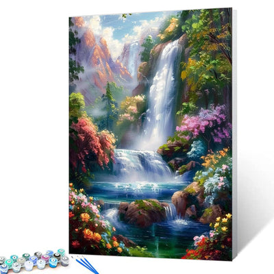 Aihonmin Autumn Forest Paint by Numbers Waterfallat Sunlight Paint by Numbers Kits for Adult Beginners,Tranquility Fall Scenery Painting Kits Home Wall Decor Art Crafts Without Framed 16''W x 20''H