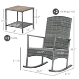 Outsunny 3 Piece Patio Rocking Chair Set, 2 PE Wicker Rocking Chairs, Cushioned, 1 Two-Tier Wood Slat Coffee Table, Rattan Front Porch Furniture, Gray Outsunny