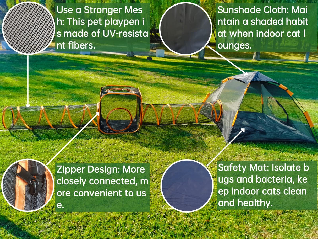 Catio Outdoor Cat Enclosures for Indoor Cats, 4-in-1 Outside Large Playground Include Portable Cat Tent and Tunnel, for Cats and Other Pets Crenailro