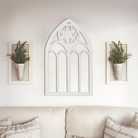 Sintosin Gothic Arched Window Frames for Wall Decor Living Room 20 X 33 Inch, Hanging Distressed White Wooden Farmhouse Window Pane, Rustic Cathedral Window Frame for Halloween Entryway Sintosin