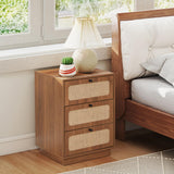 AVZEAR Mid Century Night Stand Set of 2, Modern Nightstand with 3 Drawers and Nature Linen Panel, Wood Bedside Table Rustic End Table for Small Space, Dorm, Bedroom(Walnut) AVZEAR