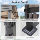 QZEN 10' x 13' Hardtop Lean to Gazebo, Wall Mounted Gazebo with Sloping Polycarbonate Roof and Netting & Curtain, Aluminum Frame Gazebo for Garden, Lawn, Backyard Deck (10’x13’) QZEN