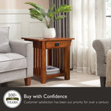 Leick Home 8207 Mission Impeccable End Table with Drawer, Made with Solid Wood, Side Table for Living Room, Bedroom, Medium Oak Finish, Russet Leick Home